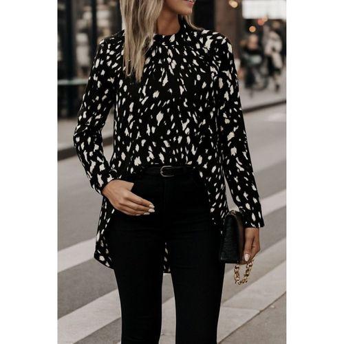 Kadın Uzun Kollu Yarı Balıkçı Yaka Desenli Dokuma Bluz