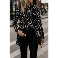 Kadın Uzun Kollu Yarı Balıkçı Yaka Desenli Dokuma Bluz