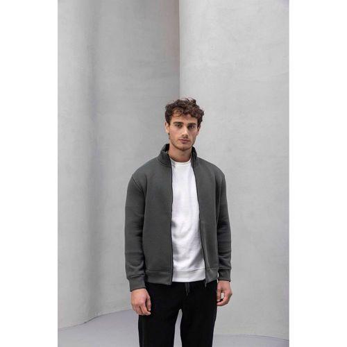 Marcel Regular Fit Fermuarlı Kıstırma Cepli Üç İp Şardonlu Erkek Sweatshirt - Avcı Yeşili