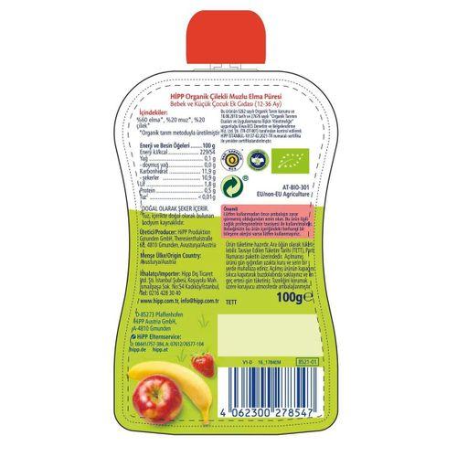 Hipp Hipp Organik Çilekli Muzlu Elmalı Meyve Püresiı100gr