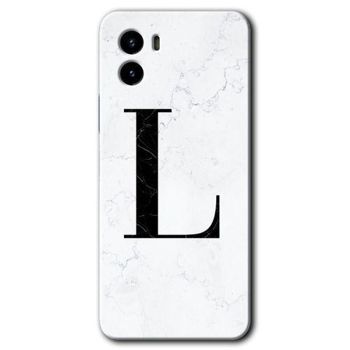 Potkal Hediye Fabrikası Vivo Y15s Kılıf HD Desen Baskılı Arka Kapak - Beyaz Mermer Desenli L Harfi
