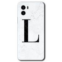 Potkal Hediye Fabrikası Vivo Y15s Kılıf HD Desen Baskılı Arka Kapak - Beyaz Mermer Desenli L Harfi