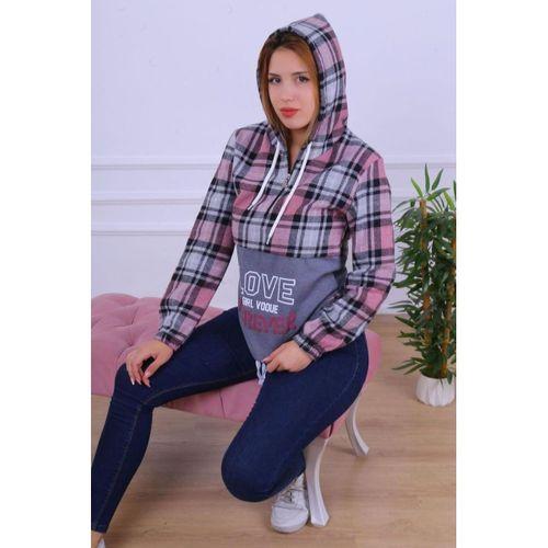 Kapüşonlu Baskılı Oduncu Sweatshirt Gri (CLZ)