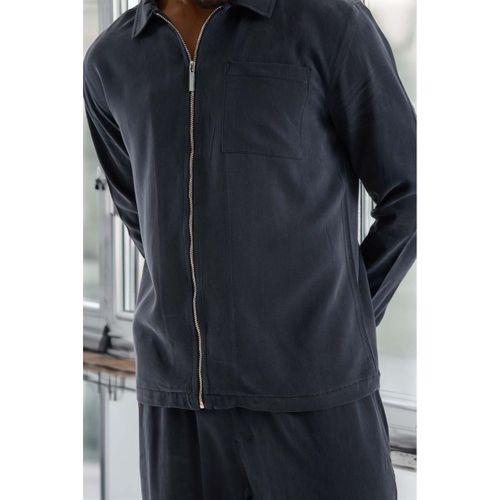 Regular Fit Cupra Kumaş Fermuarlı Erkek Ceket - Füme