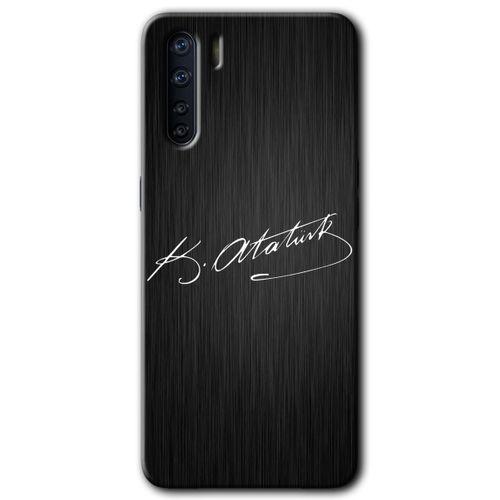 MRCİLETİSİM Oppo A91 Kılıf Baskılı Kapak - İmza Atatürk + 5D Tam Kaplayan Cam