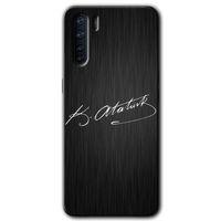 MRCİLETİSİM Oppo A91 Kılıf Baskılı Kapak - İmza Atatürk + 5D Tam Kaplayan Cam