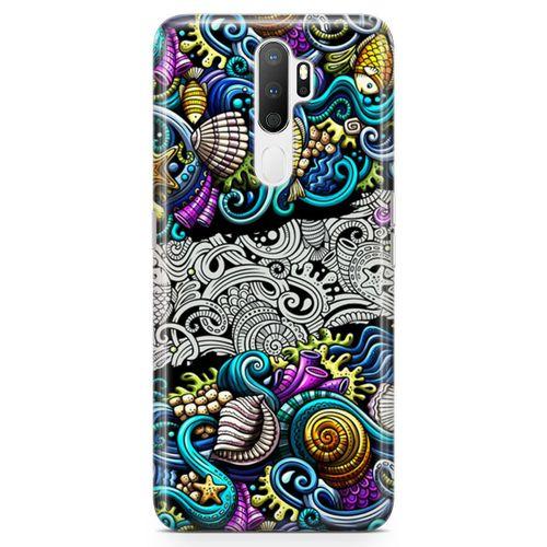 Oppo A9 2020 Kılıf Deniz Mahsulleri Doodle Arka Kapak Koruma Desenli Full Koruyucu
