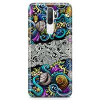 Oppo A9 2020 Kılıf Deniz Mahsulleri Doodle Arka Kapak Koruma Desenli Full Koruyucu