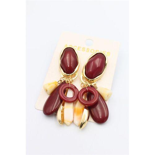 Taşlı Sallantılı Küpe - Bordo