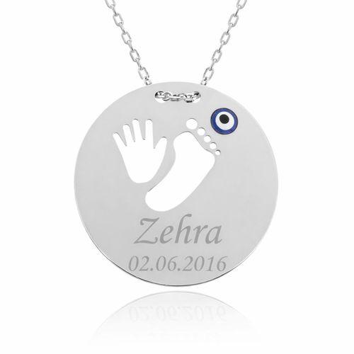 Gümüş El Ayak İzi İsimli Anne Kolyesi