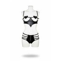 Siyah Harness Takım Deri Kalp Detaylı Bağcıklı - Brf1256