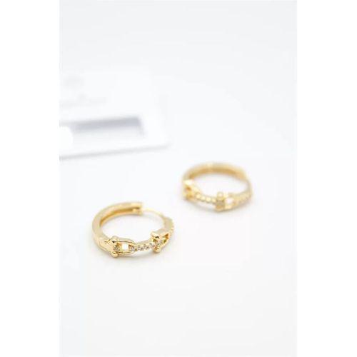 Taşlı Halka Küpe - Altın