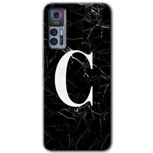 TCL 30 Kılıf HD Desen Baskılı Arka Kapak - Siyah Mermer Desenli C Harfi