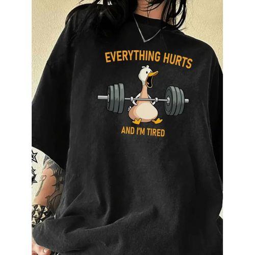 Baskılı Oversize Bisiklet Yaka T-shirt - Siyah