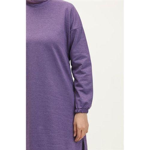 Yırtmaçlı Bisiklet Yaka Sade Basic Eşofman Spor İkili Takım - 03060.013 - Mor
