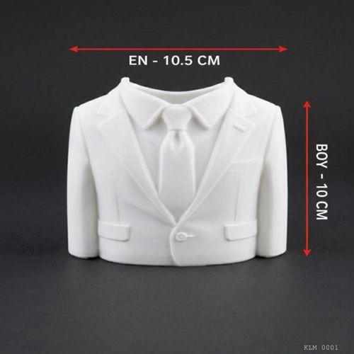 Beyaz Ceket Formlu Kravatlı Makyaj Fırçalığı Masaüstü Kozmetik Düzenleyici