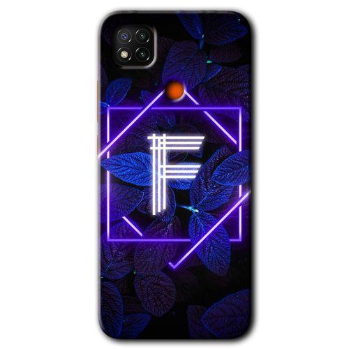 BeRa Aksesuar Xiaomi Redmi 9c Kılıf Baskılı Kapak - Dark Neon Yaprak F Harfi +Tam Kaplayan Mat Seramik