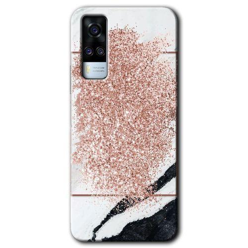 Vivo Y51a HD Baskılı Kılıf + 9D Tam Ekran Koruyucu - Simli Mermer