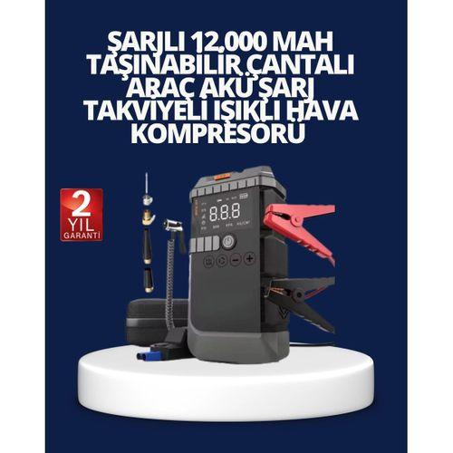 Şarjlı 12000 Mah Araç Akü Takviye Ve Hava Kompresörü 4’ü 1 Arada