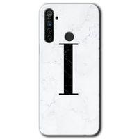 MRCİLETİSİM Realme 6i Kılıf Baskılı Kapak - Beyaz Mermer Desenli I Harfi + 5D Tam Kaplayan Cam