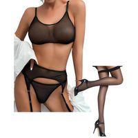 Fantezi Siyah Transparan Tül Jartiyer Takımı