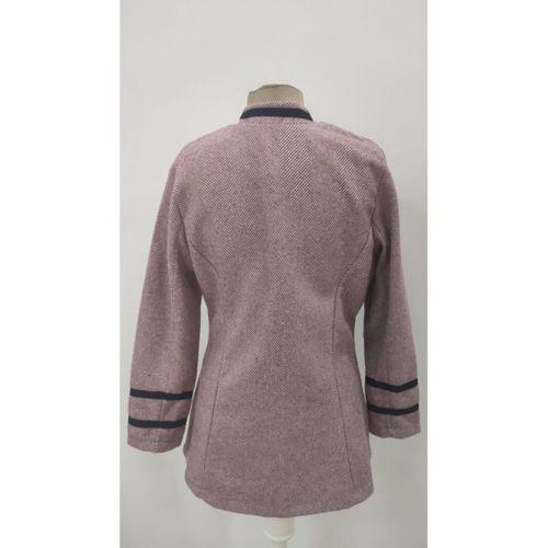 Kadın Uzun Kollu Hakim Yaka Düğme Detaylı Mini Dokuma Ceket