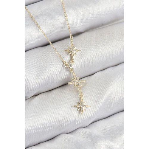 Pirinç Zirkon Taşlı Kutup Yıldızı Model Gold Renk Kadın Kolye