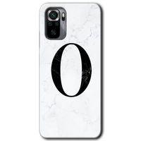 Xiaomi Redmi Note 10s Kılıf HD Desen Baskılı Arka Kapak + Temperli Cam - Beyaz Mermer Desenli O Harfi