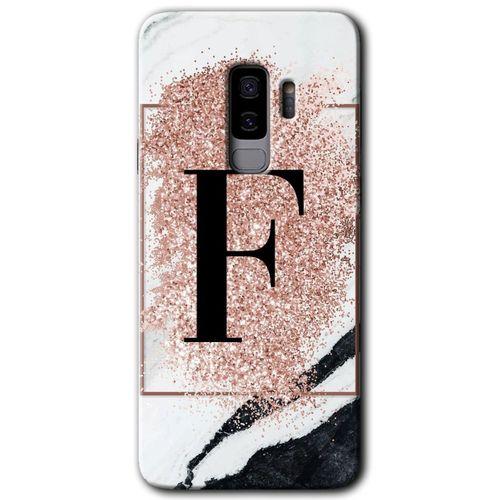 MRCİLETİSİM MRCİLETİSİM Samsung Galaxy S9 Plus Kılıf HD Desen Baskı Arka Kapak + Temperli Cam - Pembe Mermer Desenli F Harf