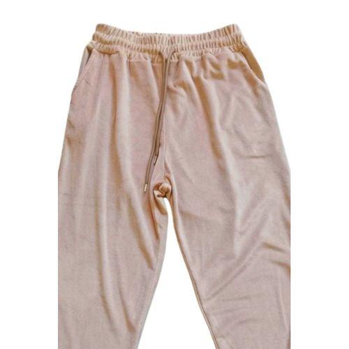 Parlak Kadife Cepli Pantolon Eşofman Pijama Altı Unisex Lastikli Paça Bej
