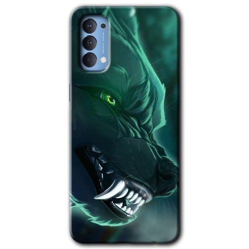Oppo Reno 4 HD Baskılı Kılıf + 9D Tam Ekran Koruyucu - Yeşil Kurt
