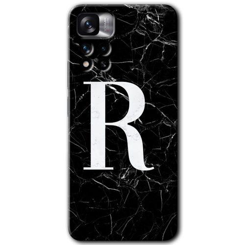 Potkal Hediye Fabrikası Xiaomi Redmi Note 11 Pro Plus 5G Kılıf HD Desen Baskılı Arka Kapak - Siyah Mermer Desenli R Harfi