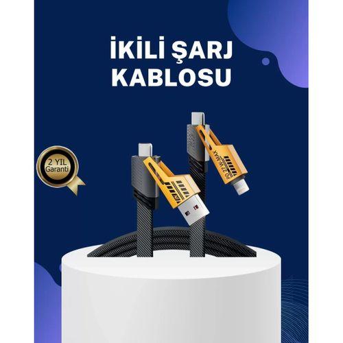 Örgülü Tasarım 4’ü 1 Arada Usb-c Lightning Hızlı Şarj Kablosu