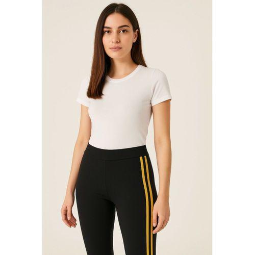 Yanı Sarı Şeritli Her Gardıropta Olması Gereken Tayt - Lacivert