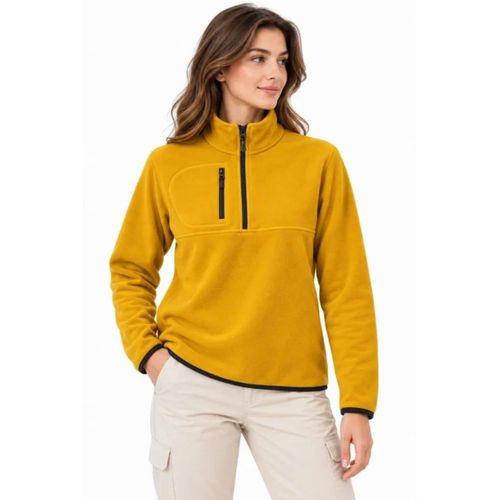 Polar Dik Yaka Yarım Fermuarlı Fermuarlı Göğüs Cepli Regular Fit Kışlık Sweatshirt - Hardal Sarısı