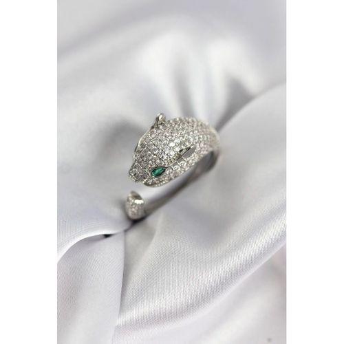 Jaguar Model Gümüş Renk Zirkon Taşlı Kadın Yüzük