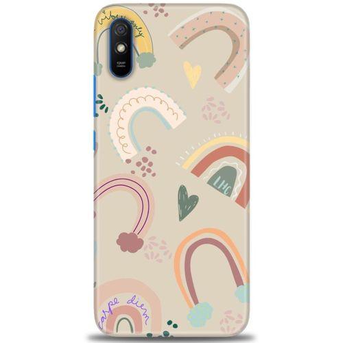 Xiaomi Redmi 9A Kılıf HD Baskılı Kılıf - Kahve Gökkuşağı + Tam Ekran Koruyucu