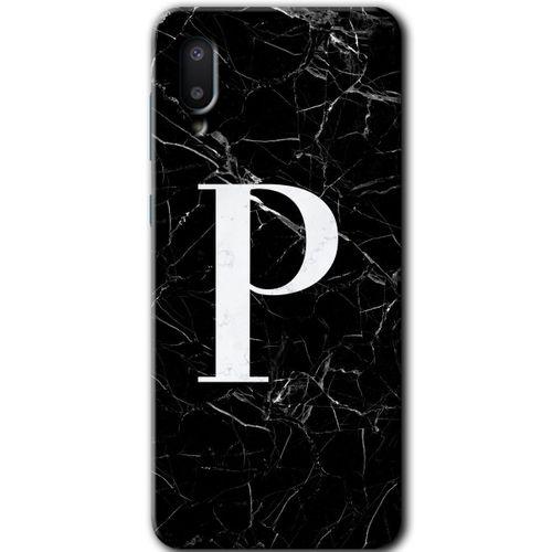 Samsung Galaxy A02 Kılıf Baskılı Kapak - Siyah Mermer Desenli P Harfi +Tam Ekran Koruyucu