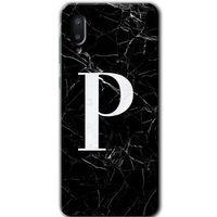 Samsung Galaxy A02 Kılıf Baskılı Kapak - Siyah Mermer Desenli P Harfi +Tam Ekran Koruyucu