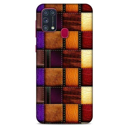 Samsung Galaxy M31 Kılıf Patchwork (44) Tough Armor Kılıf Mor Kahve