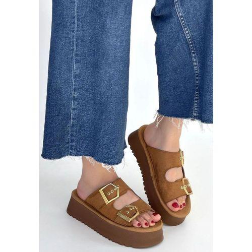 Coer Taba Süet Çift Tokalı Terlik