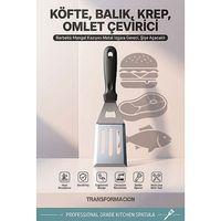 Çelik  Köfte, Balık, Krep, Omlet Çevirici ve Barbekü Mangal Kazıyıcı   Isıya Dayanıklı Sert Plastik Saplı  ÇMetal Izgara Gereci, Şişe Açacaklı 723408