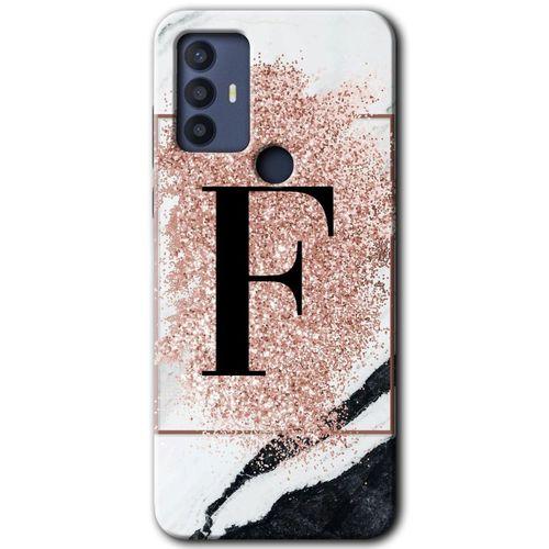 TCL 30 SE Kılıf HD Desen Baskılı Arka Kapak - Pembe Mermer Desenli F Harfi