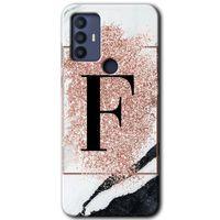 TCL 30 SE Kılıf HD Desen Baskılı Arka Kapak - Pembe Mermer Desenli F Harfi