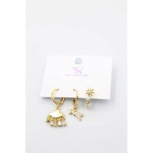 3'lü Bulut Küpe - Altın