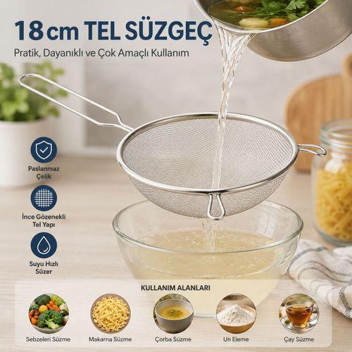 Tel Süzgeç 18 cm Metal Saplı Kulaklı