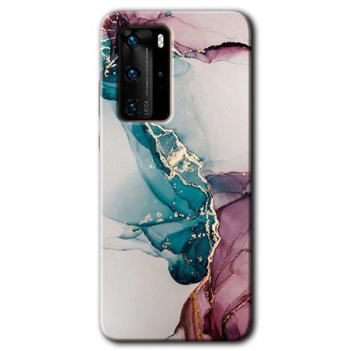 Huawei P40 Pro Kılıf HD Desen Baskılı Arka Kapak + Temperli Cam - Liquid Mermer