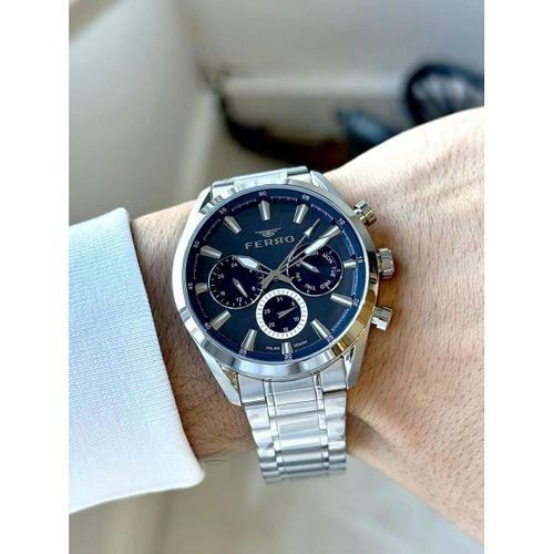 Ferro FM11758AWT-A3 Quartz Çelik Gri Lacivert Kadran 43 mm Erkek Kol Saati