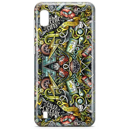 Samsung Galaxy A10 Kılıf Elektrikli Araba Doodle Arka Kapak Koruma Desenli Full Koruyucu