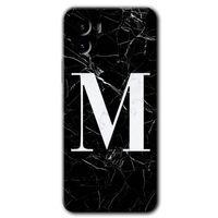 Vivo Y15s Kılıf HD Desen Baskılı Arka Kapak - Siyah Mermer Desenli M Harfi + Kırılmaz Cam